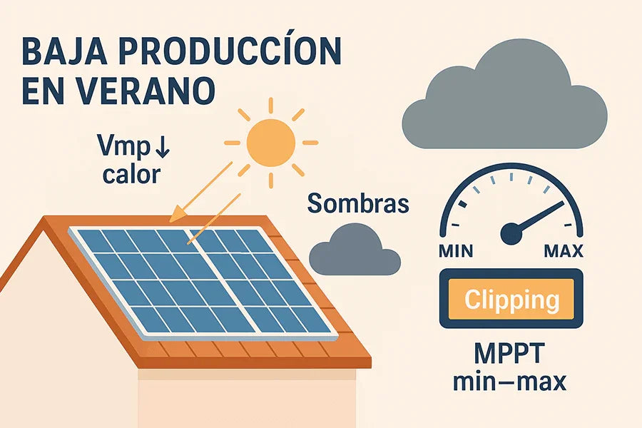 Baja producción en verano: diagnóstico de temperatura, MPPT y sombras