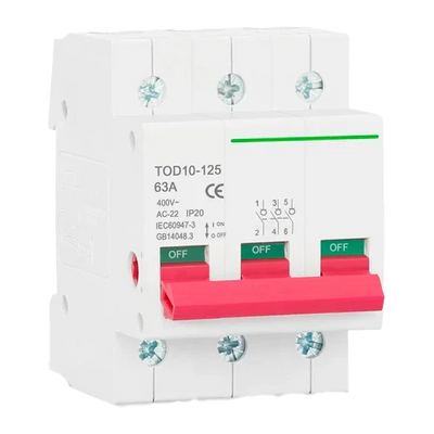 Disjuntor magnetotérmico 3P 400V 63A Tongou TOD10-125