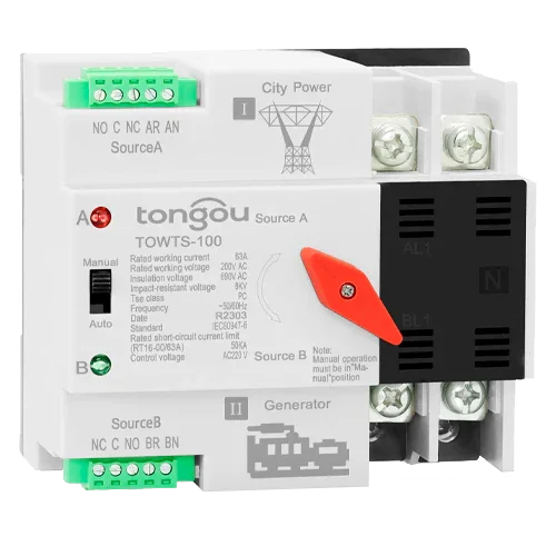 Interruptor de Transferência 2P ATS 100A Tongou TOWTS-100