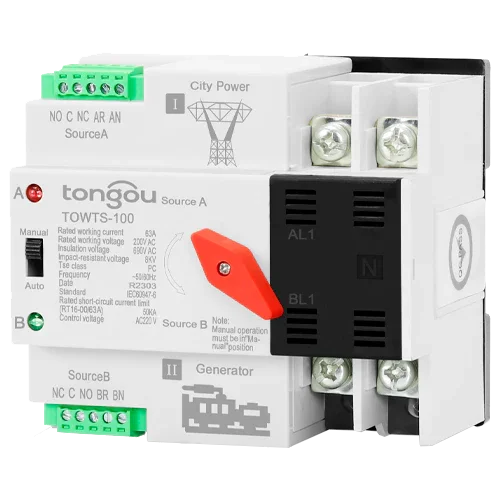 Interruptor de Transferência 2P ATS 100A Tongou TOWTS-100