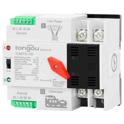 Interruptor de Transferência 2P ATS 100A Tongou TOWTS-100